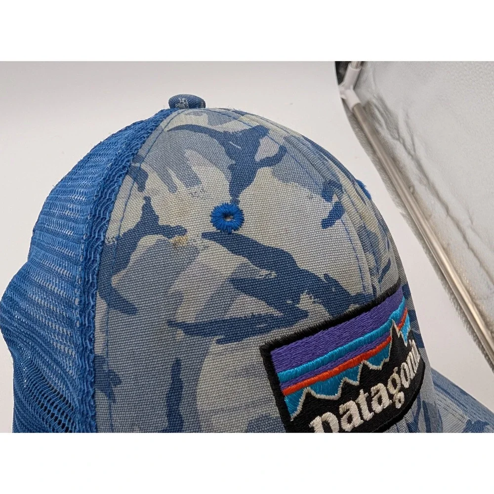 Patagonia Blue Camo Trucker Hat P-6 Logo Mesh Snapback Cap